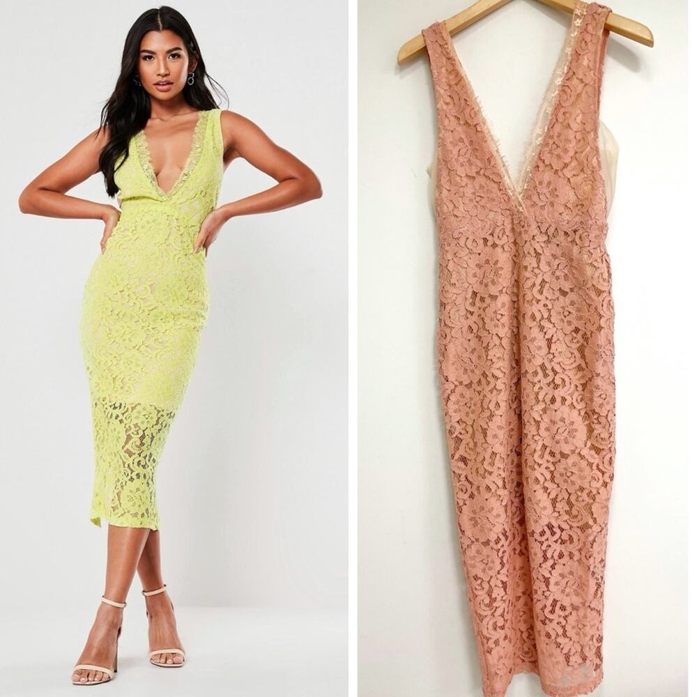 MISGUIDED Midaxi Dress Lace Plunge Sheer NWOT US4